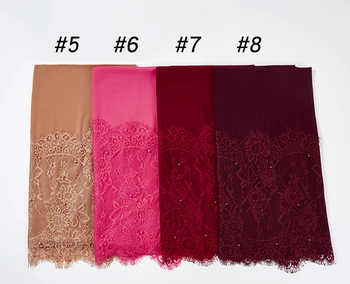 

plain buble chiffon Lace Pearls Scarf muslim scarf shawl Muslim solid color lady muffler Luxury foulard femme hijabs 10PC/LOT