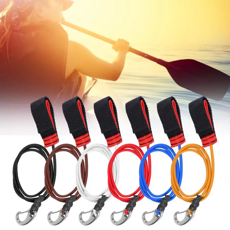 Strong Elastic Paddle Leash Safety Rod Nylon Paddling Safety Leash with Plastic Carabiner for Kayaking Canoeing Surfing