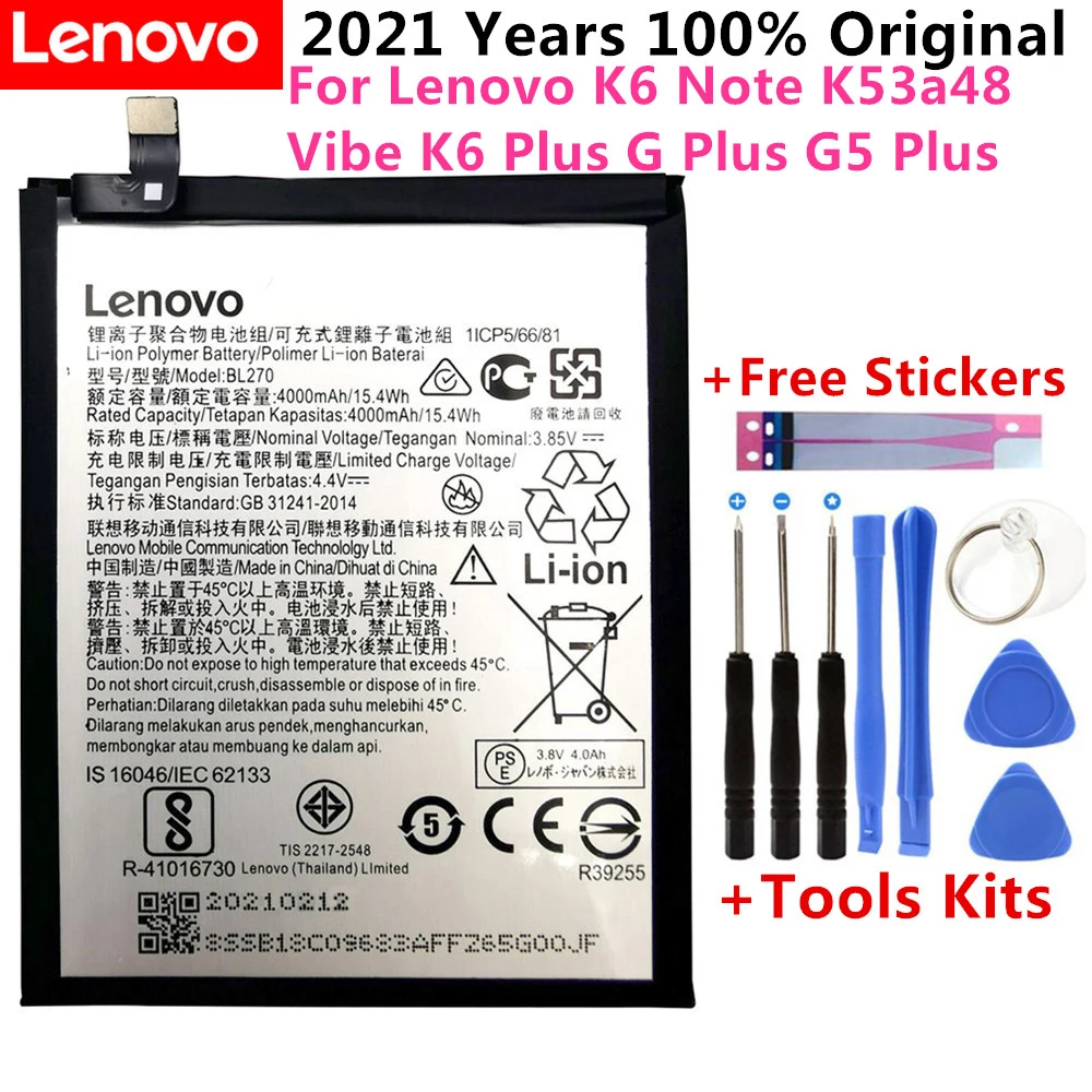 Аккумулятор BL270 для Lenovo K6 Note K53a48 Vibe Plus G G5 2021 года 100% оригинальный аккумулятор 4000