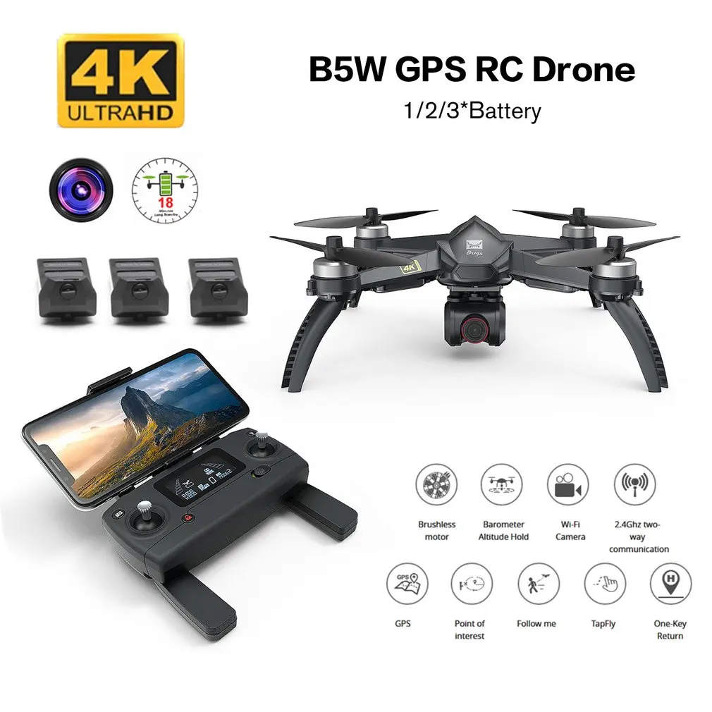 

B5W 4K HD Camera GPS RC Drone Brushless Motor With WIFI 5G FPV Adjustment Camera Auto Return RC Aircraft
