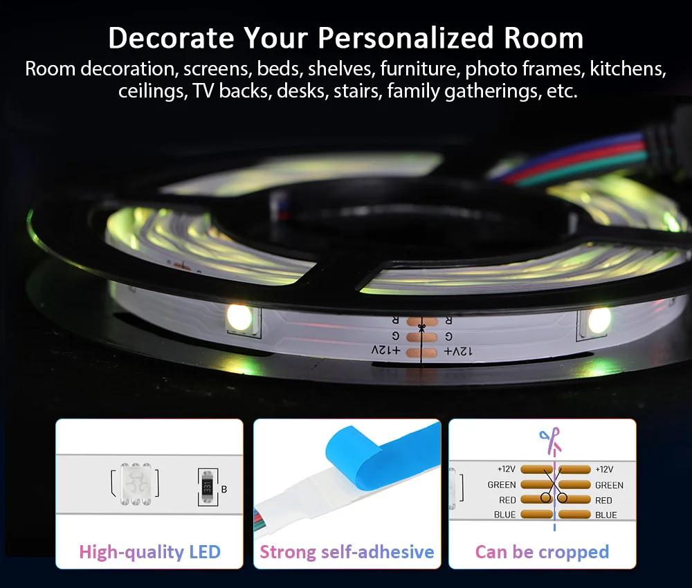 black light strips LED Strip Lights,RGB 5050 LED Strip,Music Sync Color Changing,App Controlled LED,with Remote Control,for Bedroom Home Decoration black light led strip