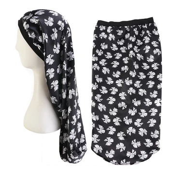 

2pcs Printing Outdoor Hair Protect Cover Elastic Nightcap Practical Printed Sleeping Cap Soft Wide Brimmed Long Cap