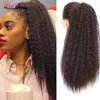 Doris Beauty Long Afro Kinky Curly Ponytail Extension 22 Inch Synthetic Drawstring Corn Hair Piece for Women Black Brown 1