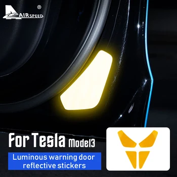 

AIRSPEED 4pcs Door Luminous Waterproof Safety Warning Light Reflective Strips Sticker for Tesla Model 3 Accessories Car Styling