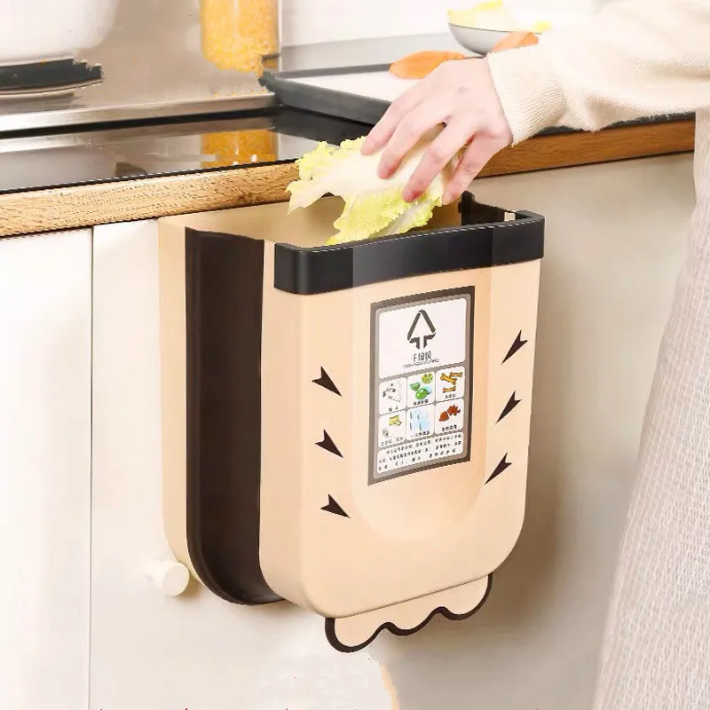 

Foldable Waste Bin Plastic Kitchen Cabinet Door Hanging Trash Bin Bathroom Wall Mounted Trash Can Toilet Waste Storage Organizer