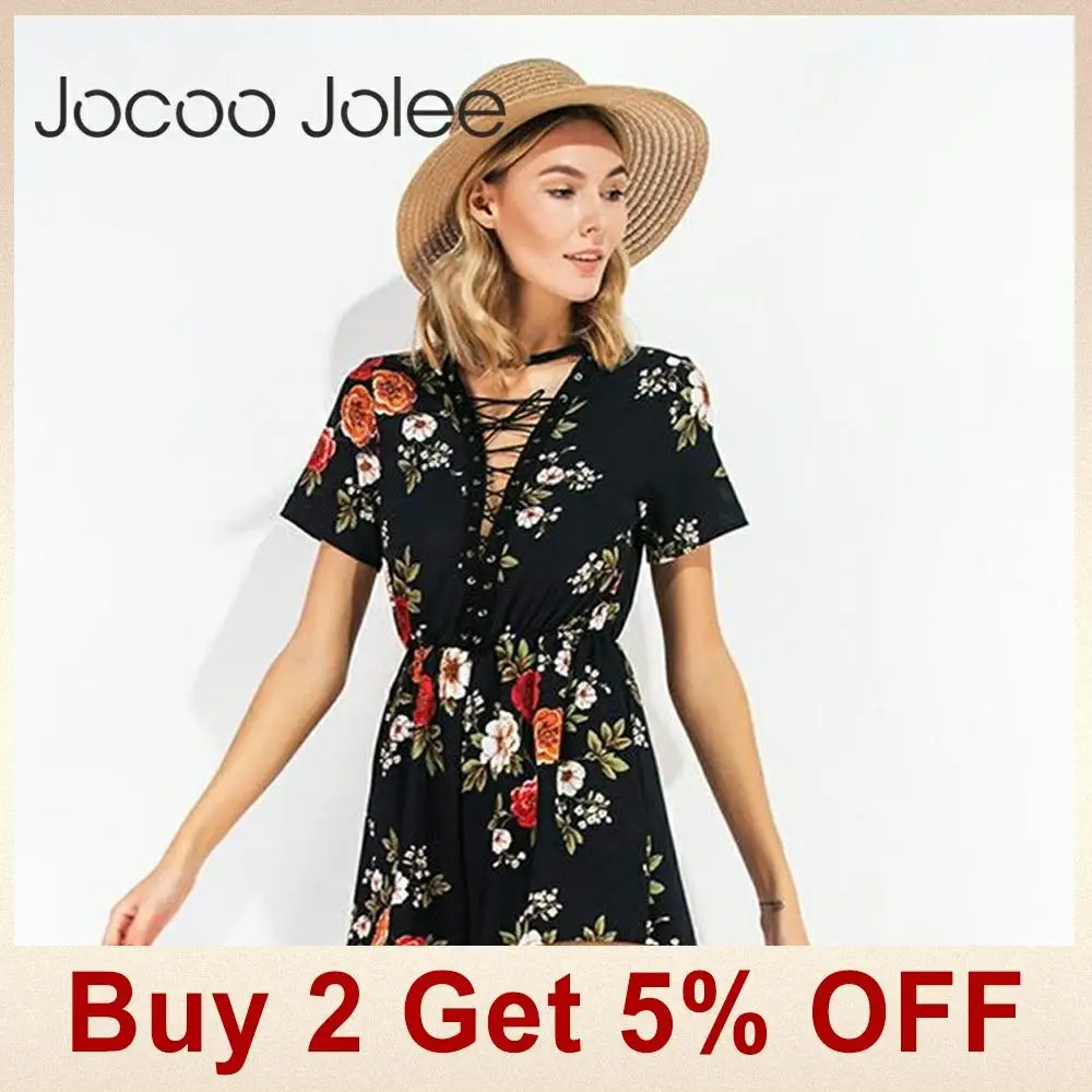 Jocoo Jolee сексуальный комбинезон на шнуровке с цветочным рисунком для женщин богемный стиль женская летняя пляжная одежда свободные Стильные шорты новинка