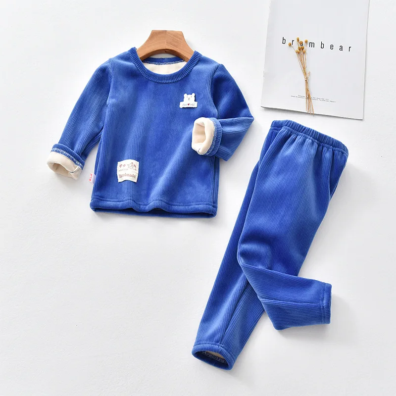 SkyBlue Зимняя детская одежда для сна; комплект одежды для мальчиков и девочек; одежда с принтом героев мультфильмов; детская теплая плотная бархатная рубашка+ брюки; пижамный комплект - Color: SkyBlue