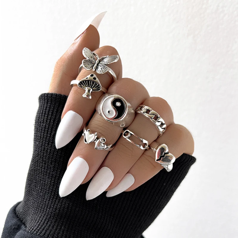 Aprilwell Punk Silver Color Ring Set For Women Aesthetic 2021 Costume Retro  Jewelry Gifts Anxiety Chunky Chinese Tai Chi Gadgets Rings AliExpress
