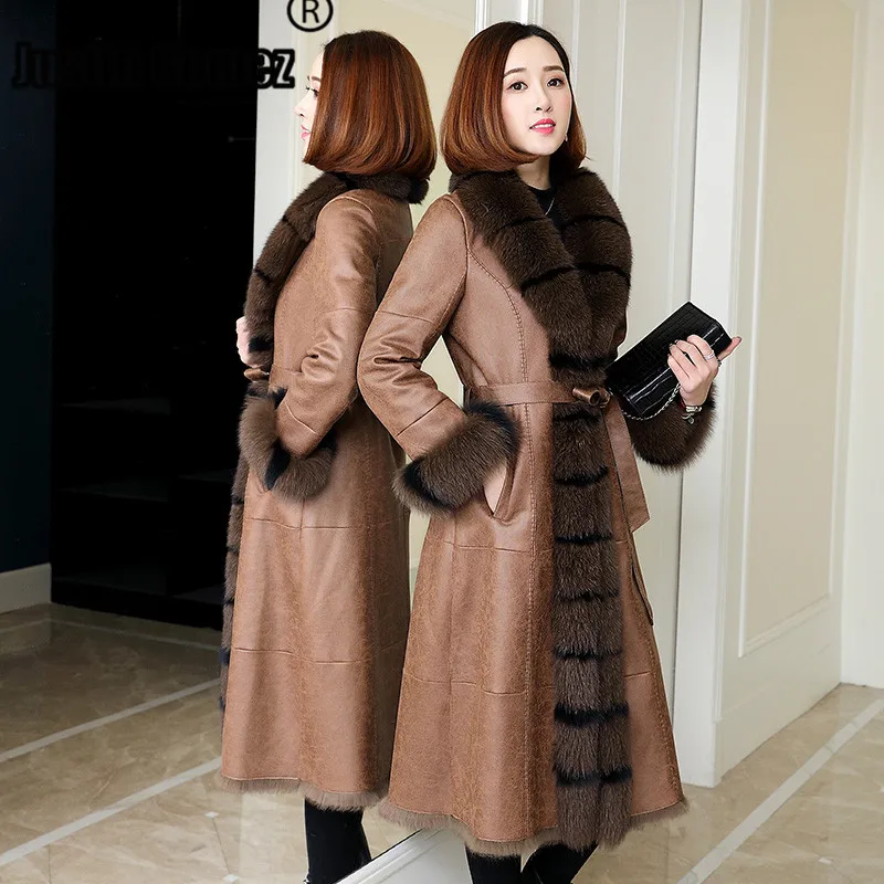 Hot Promotion Rabbit Fur Women Coat with Fox Fur Collar High Quality Winter Coat Women Plus Size Fashion Outerwear Long Coat