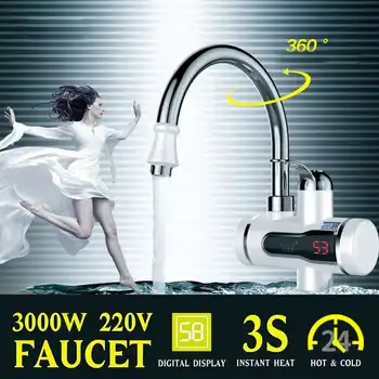 

220V 3000W Electric Kitchen Water Heater Tap Instant Hot Cold Heating Water Faucet Tankless Instantaneous Digital Display