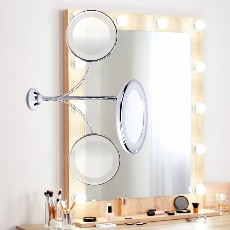 360 Degree Rotation 10X Magnifying Makeup Mirror My Flexible Mirror Folding Vanity Mirror with LED Light Makeup Tools Dropship| |   - AliExpress