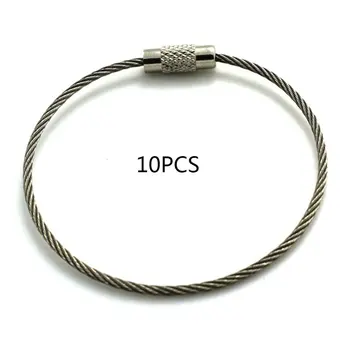 

10Pcs 1.5/2mm EDC Keychain Tag Rope Stainless Steel Wire Cable Loop Screw Lock Gadget Ring Key Keyring Circle Camp Hanging Tool