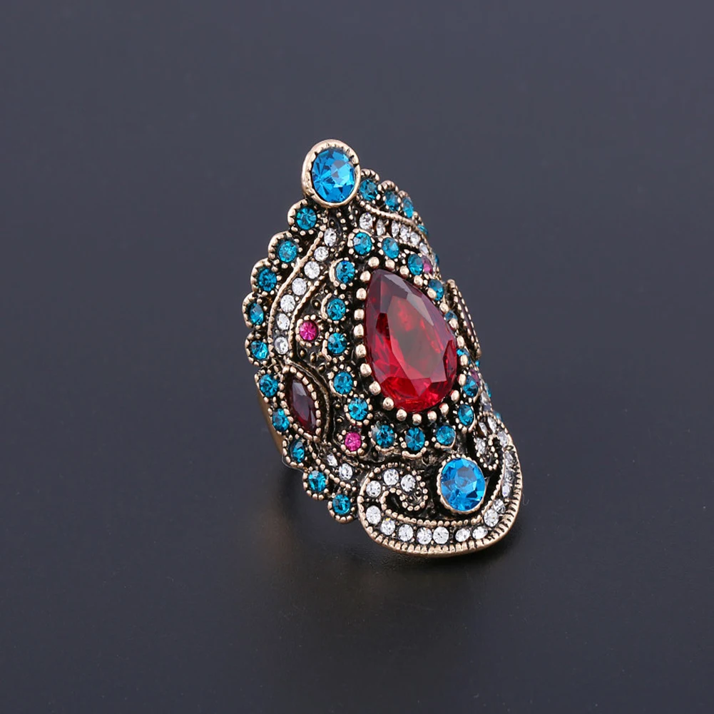 Finger Ring Zircon Crystal Ring Simulated Zircon Rings Lady Vintage Style Flower Ring
