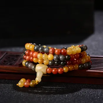 

Xinjiang Golden Silk Jade Color Jade Three-color Duobao 108 8MM Bracelet Men and Women Multi-ring Bracelet Sweater Chain