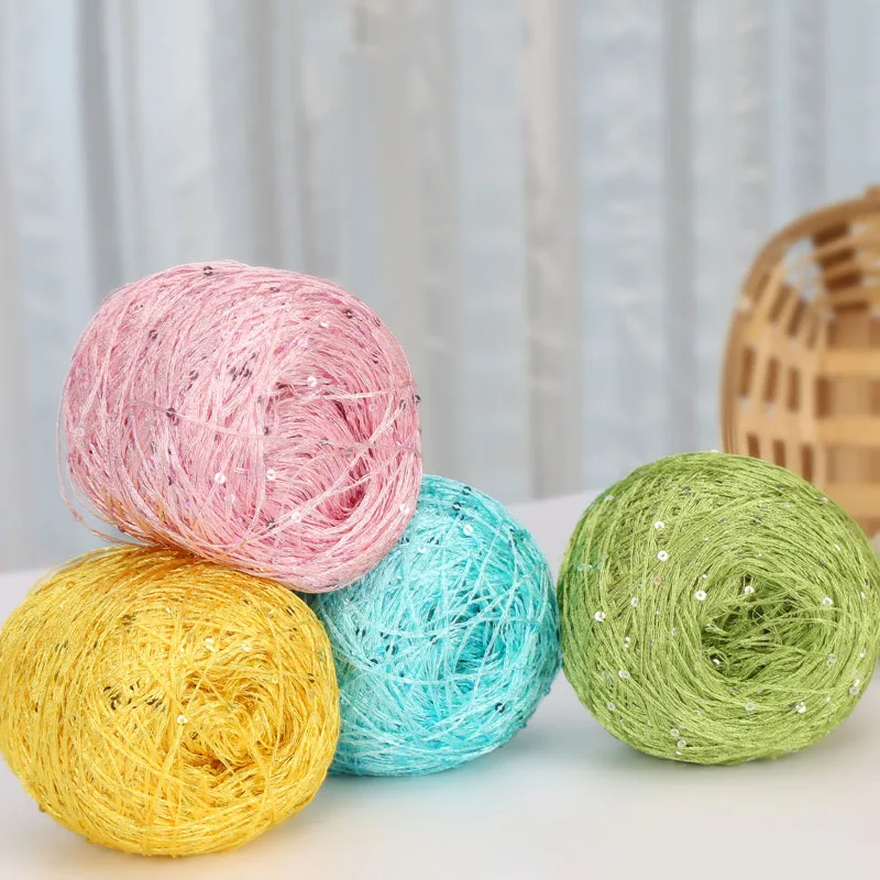 100g/ball Shiny Sequin Yarn Colorful Crochet Thin Thread Yarn for Hand Knitting Sweater Shawl Yarn DIY Crochet Hook Thread 2