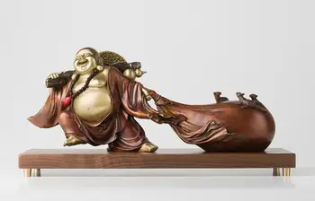 

19.7 inches Chinese Art Deco Pure Brass Sack Monk Wealthy Maitreya buddha sculpture Decoration Home Furnishings Gift Statue
