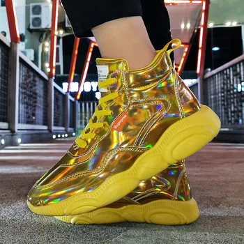 

Fashion High Top Golden Casual Shoes Men Lace-up Joker simple Leisure Non-slip Vulcanize Lightweight Outdoor Trend sneakers 2020