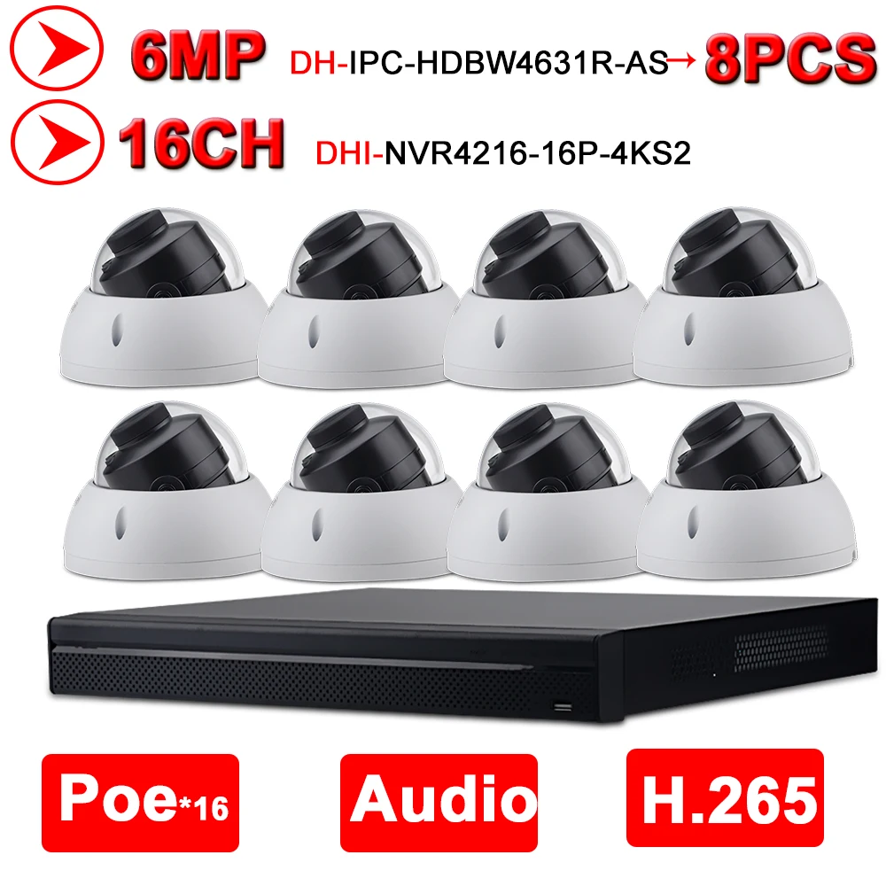 

Dahua NVR Kit Security CCTV System 8PCS 6MP IP Camera IPC-HDBW4631R-AS & 16POE 4K NVR NVR4216-16P-4KS2 Surveillance Security