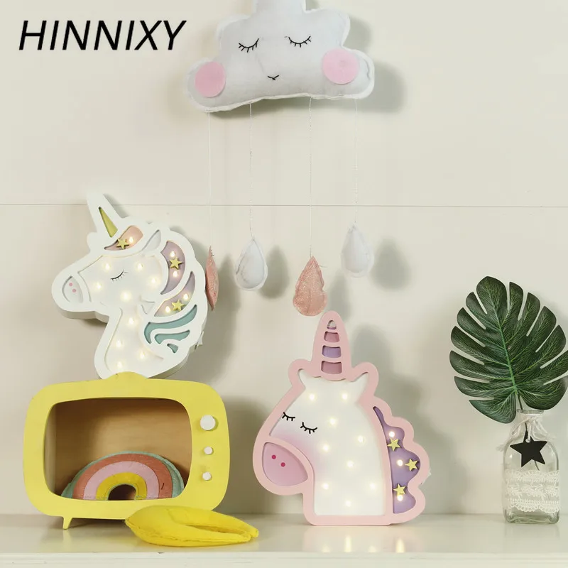 

Hinnixy Pink Blue Coloful Unicorn Night Light Battery Lovely Animal Light Fixtures With Switch Bedside Lamp For Baby Boy Girl