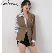 Getвесенний Женский блейзер в стиле пэчворк, разные цвета, необычные женские блейзеры, куртки черного цвета и цвета хаки, асимметричный костюм, пальто, новинка 2091, сексуальный