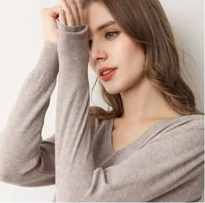V Neck Camel Женский стрейчевый джемпер GCAROL, вязаный свитер с круглым и V-образным вырезом, трикотажный пуловер в стиле минимализма с содержанием шерсти 30%, свитер для офиса размера 3XL - Цвет: V Neck Camel