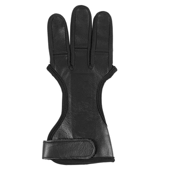 

3 Finger Gloves Black Leather High Elastic Hand Protection Archery Protective Gloves XL