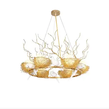 

Post Modern Handwork Gold Aluminium Steel Bird Nest Pendant Light Lamp Nordic Silver Alu. Wire White Glass Egg Suspension Light