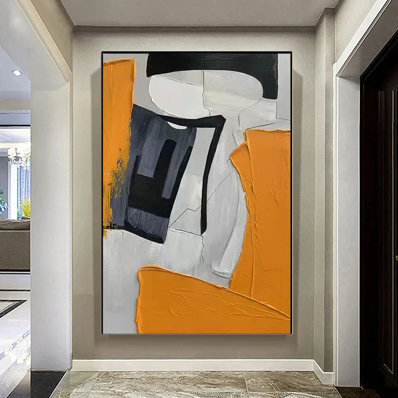 

Абстрактные картины ручной работы, оранжевый и серый цвета, картины маслом на холсте, Современная Настенная картина для гостиной, украшение для дома без рамки