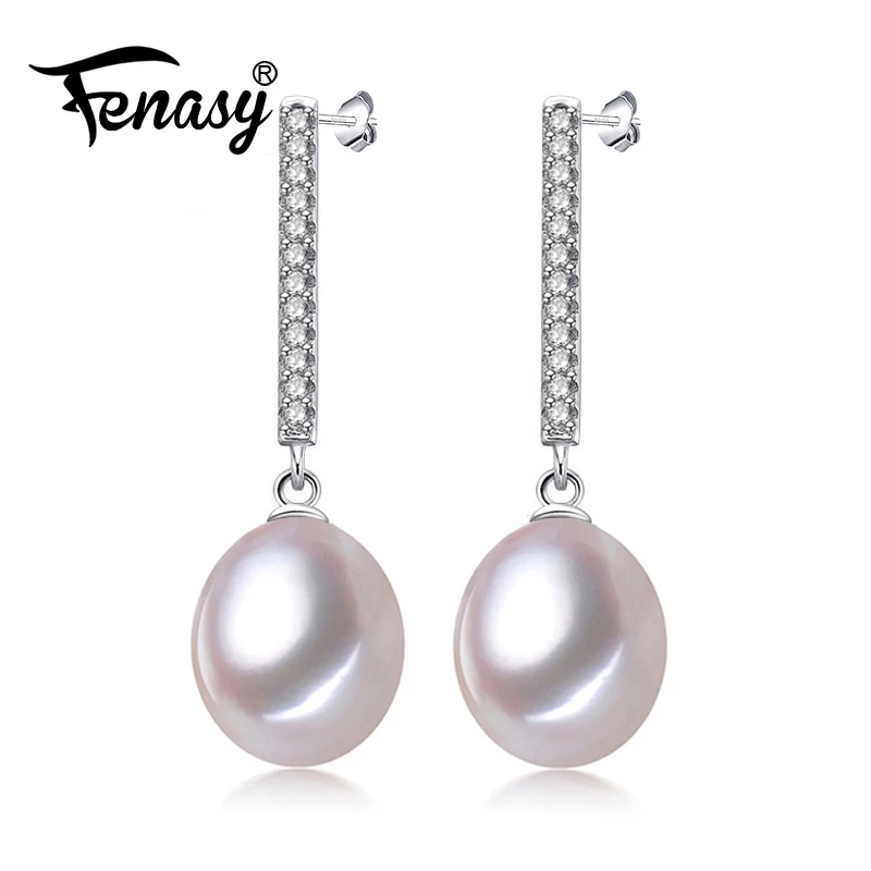 FENASY, 925 пробы, серебряные серьги с натуральным пресноводным жемчугом, длинные серьги для женщин, модные ювелирные изделия с жемчугом