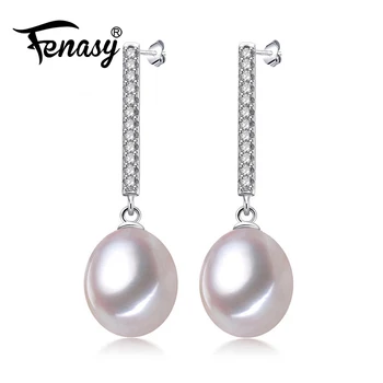 

FENASY 925 Sterling Silver Natural Freshwater Pearl Drop Long Earrings For Women Long Earrings Fashion Pearl Jewelry