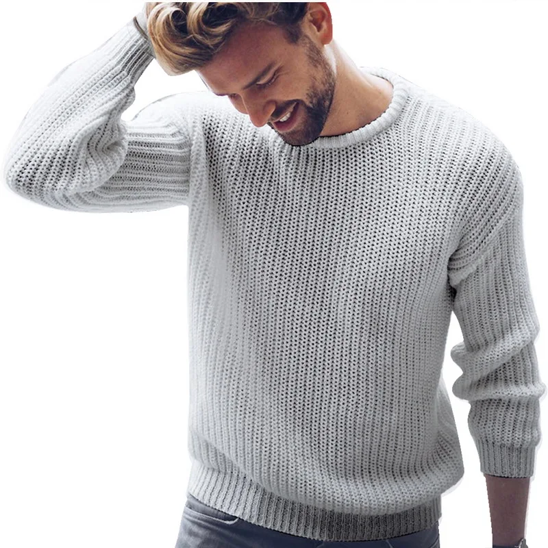 Мужской осенне-зимний Повседневный Однотонный свитер с круглым вырезом Пуловер Джемпер для мужчин вязаный корейский стиль свитера Одежда Плюс Размер