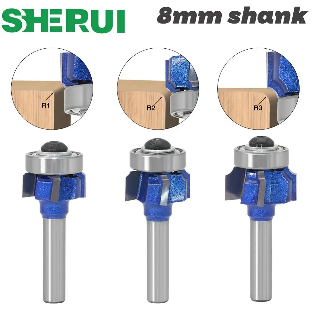 

8mm Shank high quality Woodworking Milling Cutter R1mm R2mm R3mm Trimming Knife Edge Trimmer 4 Teeth Wood Router Bit