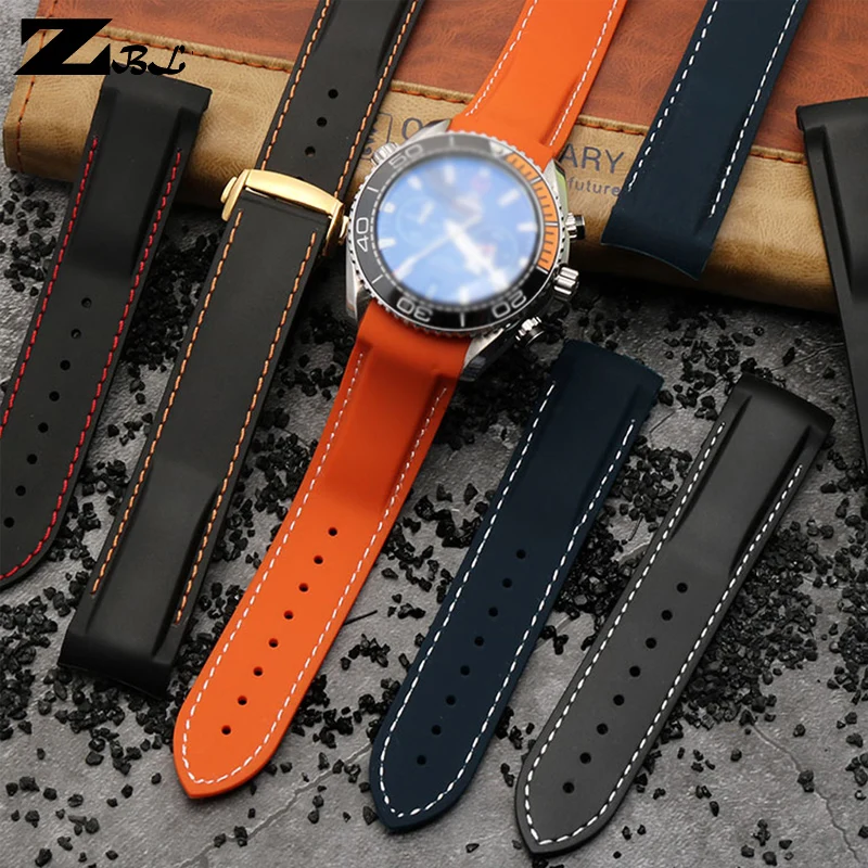 

Silicone Rubber watchbands for o-mega watch band 20mm 22mm Curved end watch strap silicone wristband bracelet blue color belt