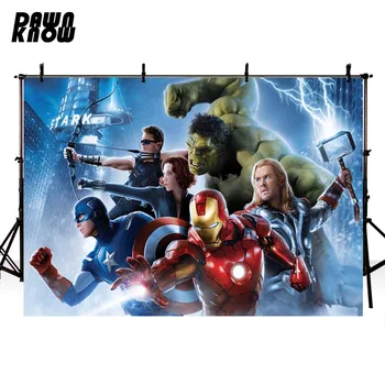 

DAWNKNOW Cartoon Iron Man Photography Background Superhero Captain America Backdrops For Children Photo Studio Customize lv380