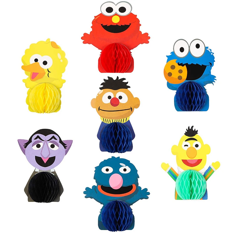 7Pcs Sesame Honeycomb Centerpieces Tables Toppers Monster Decor Theme Party Supplies Photo Booth Props for Kids Birthday