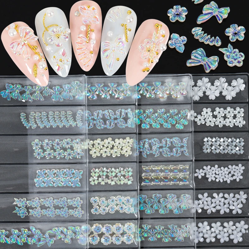 60PCS Transparent Resin Nail Art Decorations Flower Nail Charms Jewelry