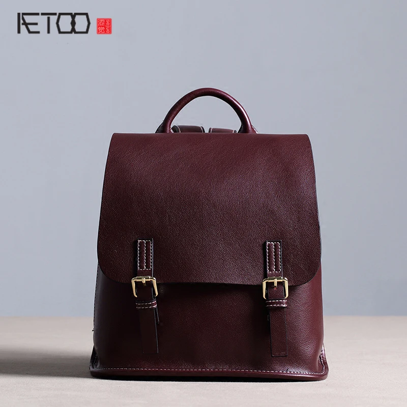 

BJYL New fashion leather backpack female shoulder bag leather Korean street fashion simple leisure travel bag