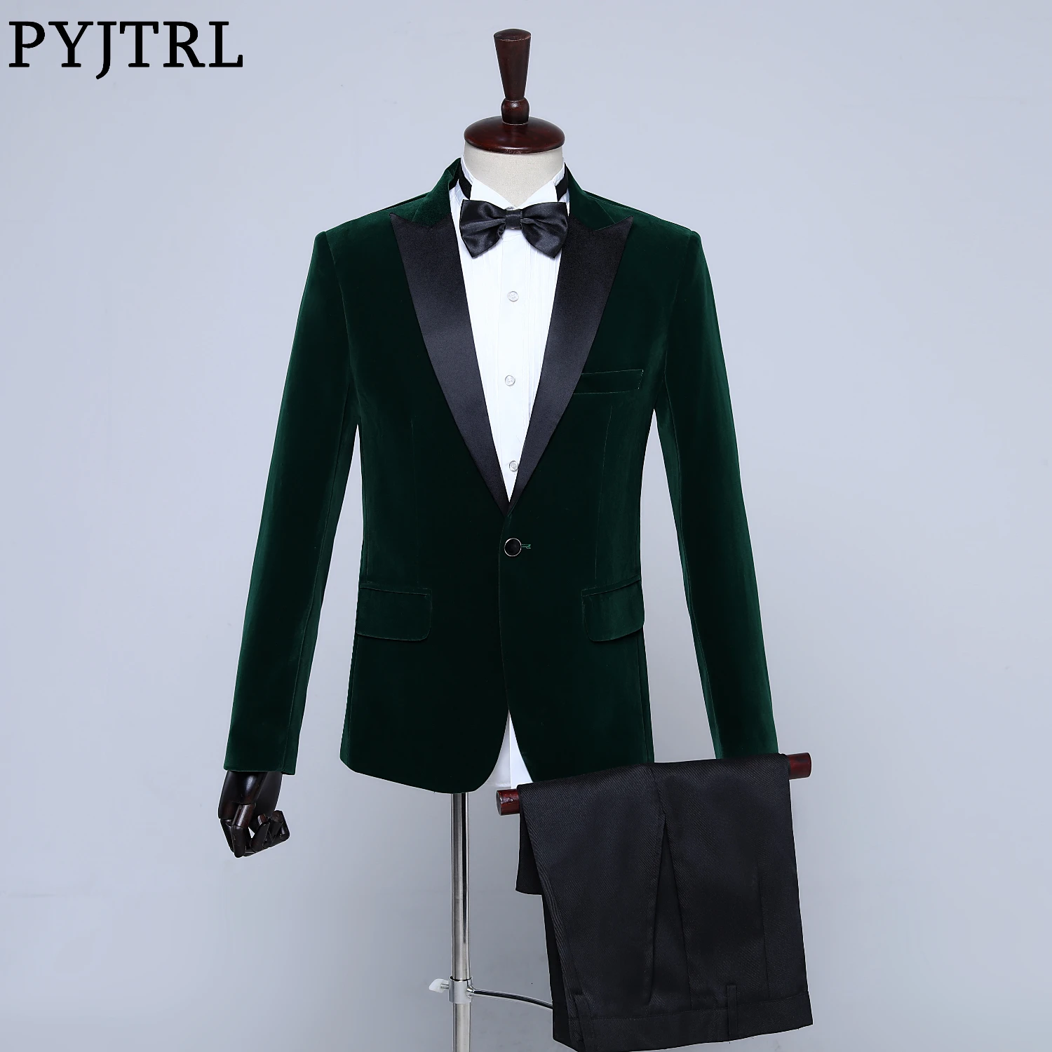 PYJTRL, мужской классический комплект из двух предметов, черный, зеленый, фиолетовый, бордовый, синий, бархатные костюмы, свадебные, для жениха, для выпускного, костюм-смокинг, Homme
