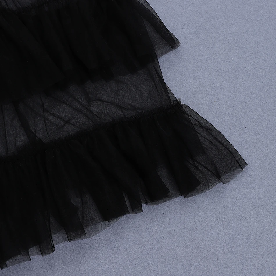 Черное многослойное Сетчатое платье без рукавов с оборками и асимметричным подолом, облегающее женское платье, летнее элегантное вечернее платье