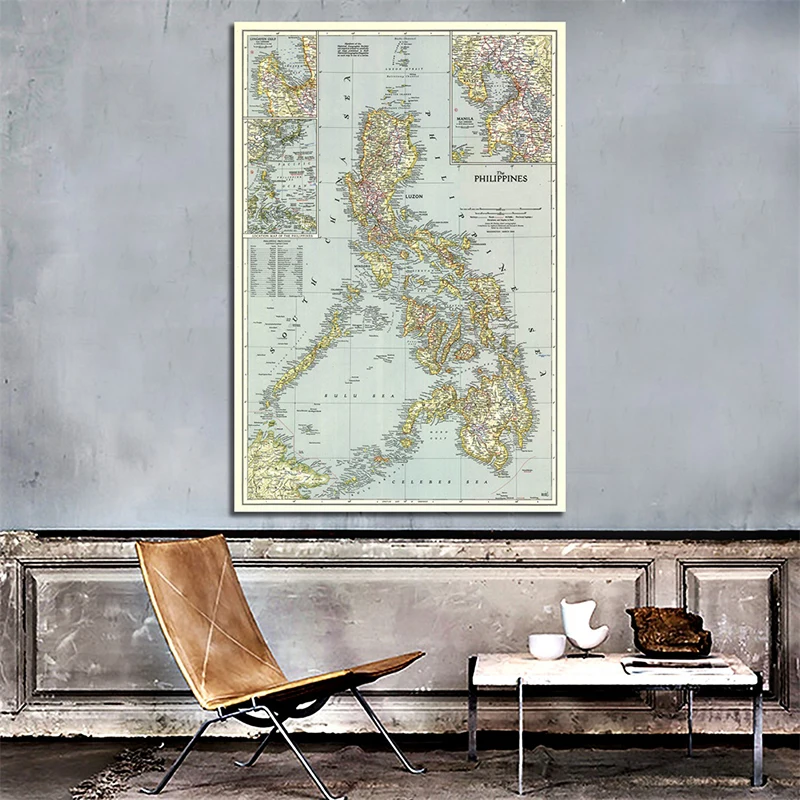 5 * 7ft mapa do mundo filipinas (1945) retro pintura de papel de arte decoração para casa cartaz de parede artigos de papelaria estudante escola material de escritório