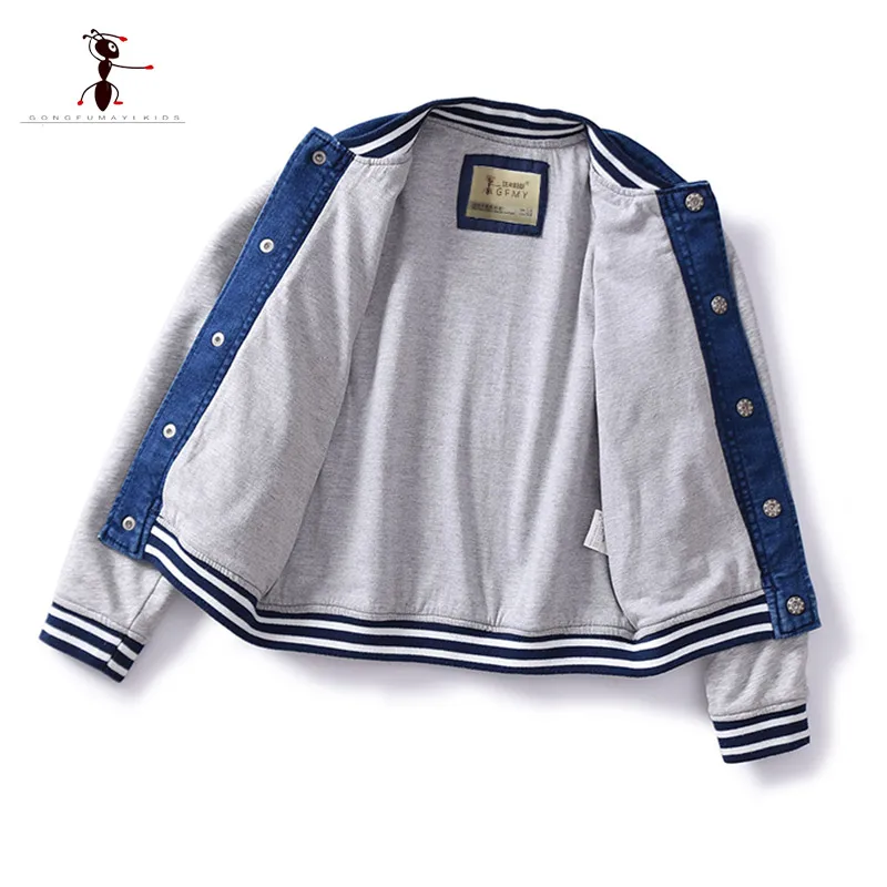 Kung Fu Ant Winter Boys Coat Cool Style Kids clothes Splice Denim Fabric Jacket Children's Coat Street Home Tops 3868