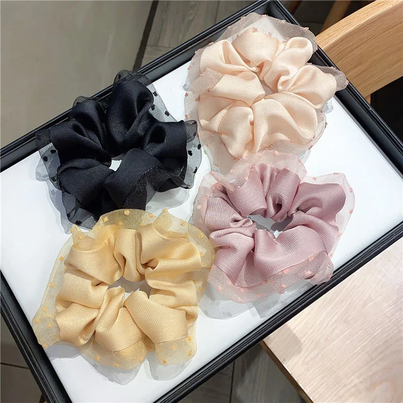 designer hair clips 1Pc Women Hair Bands Lace Dot Hair Ties Hair Accessories Chiffon Scrunchies for Girls Lady Elastics Bezel Women Ponytail Holders large claw hair clips