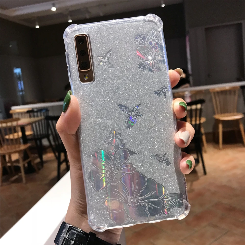 Armor Buterfly Rose Flower Glitter TPU Case For Samsung Galaxy S9 S8 Plus S7 Edge Cover Soft for S10 5G S10E Note 10 9 |