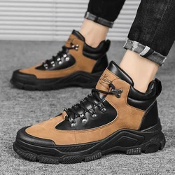 Zoxo Casual Breathable Walking Men's Martin Boots Round Head Synthetic Leather Sneakers Warm Walking In Winter Footwear Shoes