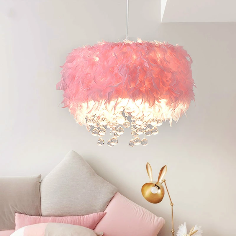 Net Red lámpara colgante de plumas para niños, luz E27 de cristal, iluminación para dormitorio de niñas y niños, Rosa|Luces colgantes| - AliExpress