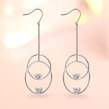 

S925 Silver Earrings Female Japan and South Korea Fashion Geometric Ring Interlocking Diamond Long Sweet Temperament