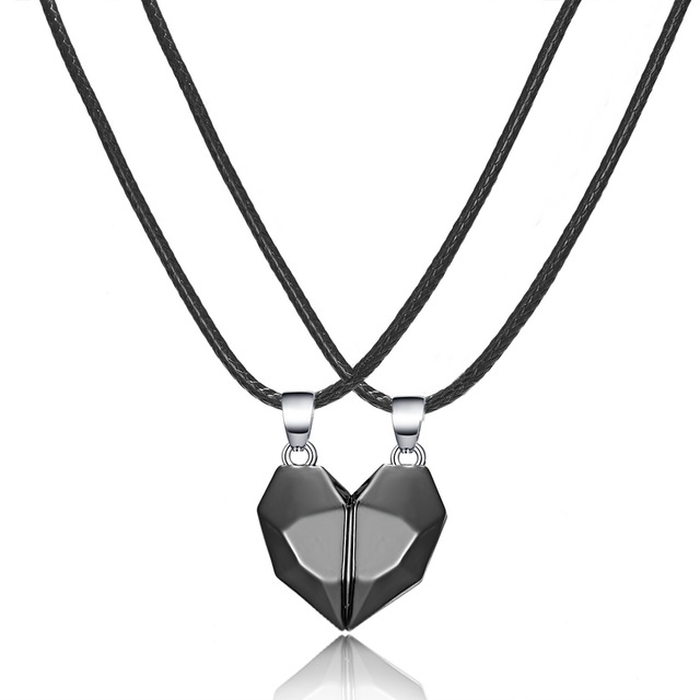 Punk Heart Pendant Couple Necklace Lover Distance Faceted Magnetic Necklace for Women Promise Wedding Valentine's Day Gift