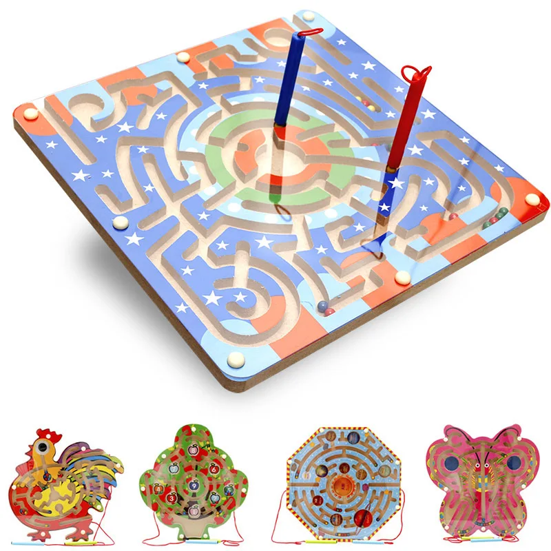 

MWZ Multi--Magnetic Roll-on Pen Wielding Maze Educational Ring Camera Track CHILDREN'S Wooden Toy
