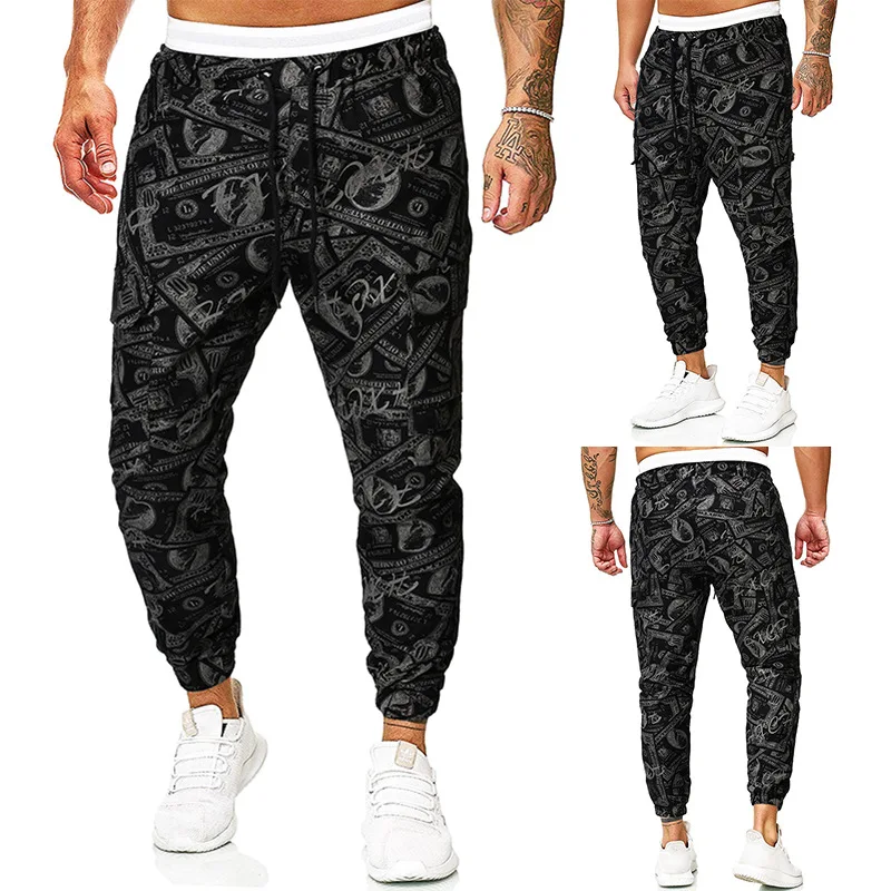 

2019 Ouma Autumn And Winter New Style Men Fashion Dollar Bills Printed Bib Overall Beam Leg Trousers 7138