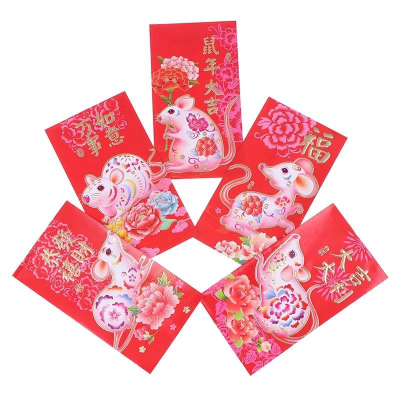 6 шт./компл. китайский год красный конверт для денег года, бело-серые кисточки мультфильм пакет